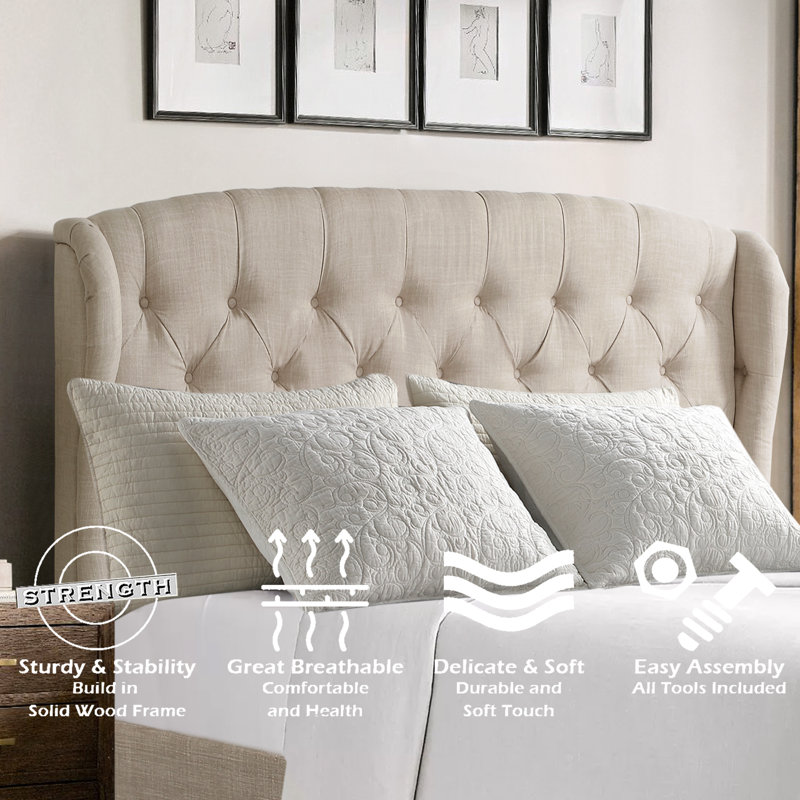Lark Manor Fabric Upholstered Bed Tufted Headboard Adjustable Height Bed Frame Reviews Wayfair